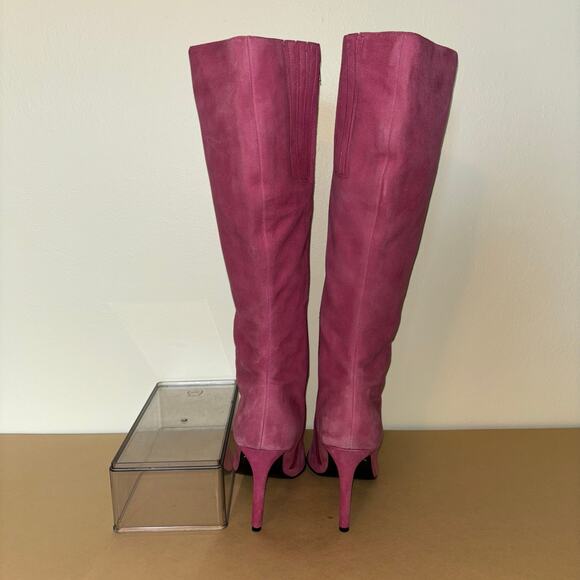 Colin Stuart Suede Stiletto Boots Womens 8.5 Hot Pink Pointed Toe Knee High Heel - Picture 4 of 9